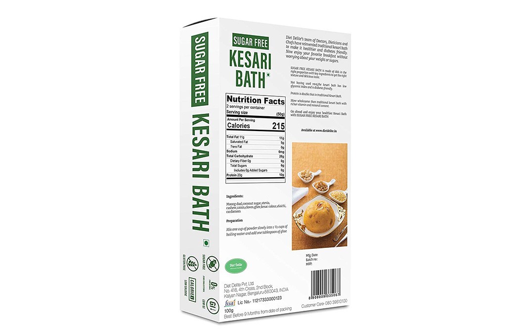 Diet Delite Sugar Free - Kesari Bath    Box  100 grams
